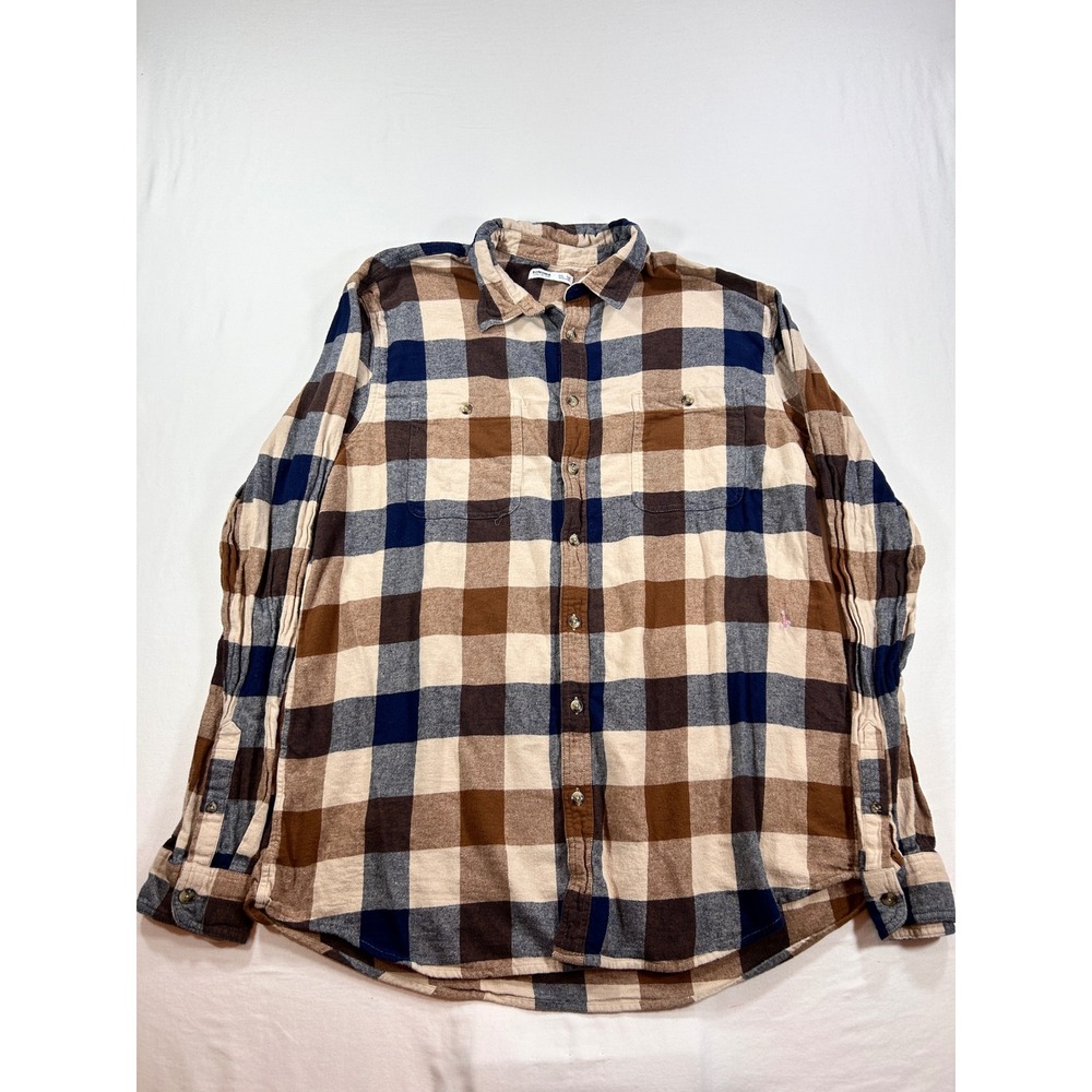 Sonoma Goods For Life Mens XXL Tall Flannel Plaid Button Down Shirt Brown Blue